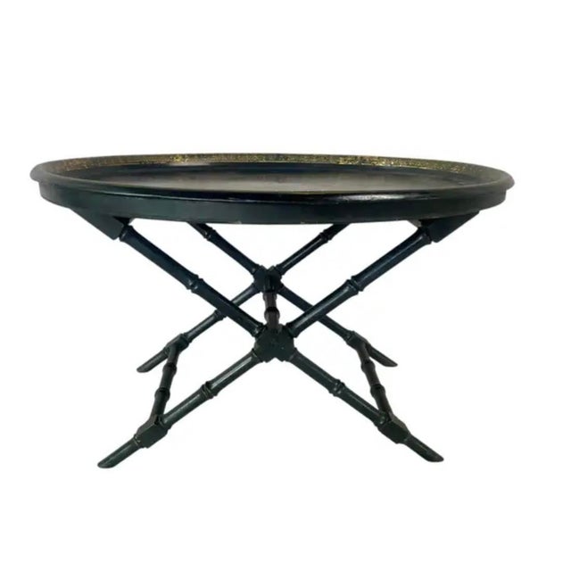 English Antique Paper Maché Tray Table With Faux Bamboo Base For Sale - Image 3 of 10