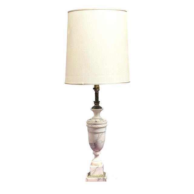 Elevate your interiors with this striking pair of vintage Italian neoclassical marble urn table lamps. Crafted from heavy,...