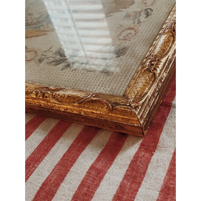 1950s Vintage Needlepoint Tapestry in French Style Gilded Frame For Sale - Image 5 of 6
