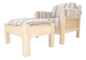 Lounge Chair Ottoman Set c1970s Bleached Redwood Style Arts & Crafts