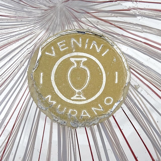 Glass Venini Bianconi Murano Label Vintage White Purple Zanfirico Italian Art Glass Midcentury Fazzoletto Vase For Sale - Image 7 of 8