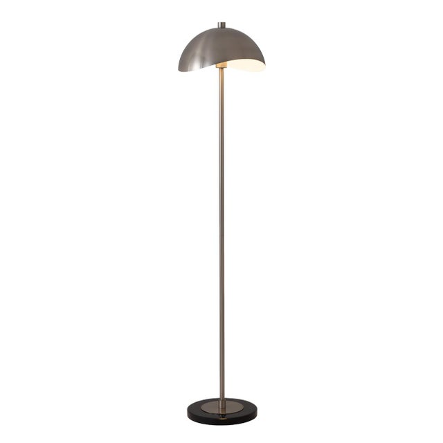 Mid-Century Modern 1960s Luna Bella Slimline Floor Lamp - Mid-Century Modern, Satin Nickel Steel, Black Marble Base, Matte White Shade For Sale - Image 3 of 7