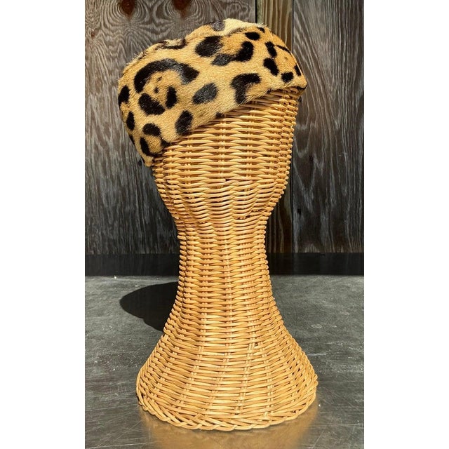 Vintage Miss Alice Leopard Print Fur Pillbox Hat For Sale - Image 4 of 11
