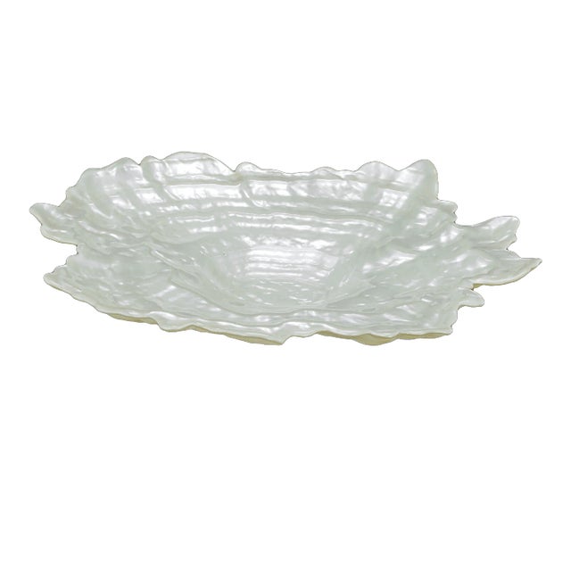 Large Vintage Art Glass Oyster Shaped Centerpiece Shallow Bowl Late 20th C For Sale