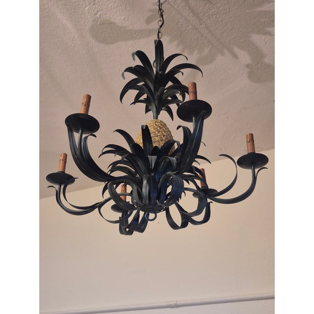 Boho Chic Vintage Italian Tole Pineapple Chandlier or Light Fixture For Sale - Image 3 of 9
