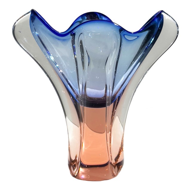 Art Glass Blue-Pink Sommerso Vase by Josef Hospodka for Chřibská, Czechoslovakia, 1960s For Sale