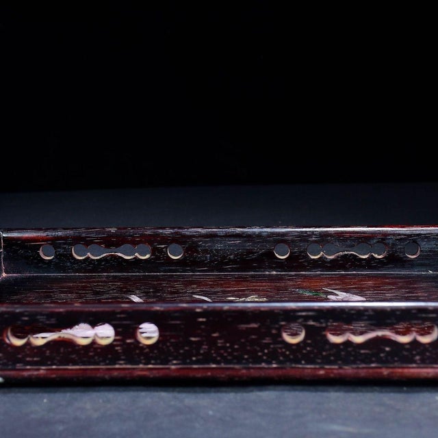 Vintage Zitan Wood Tray With Mother-of-Pearl Bird & Floral Inlay For Sale - Image 4 of 9