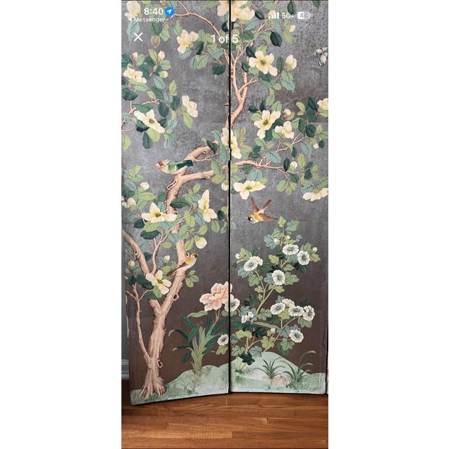 Paper Early 20th Century Six Panel Hand Painted Gracie Chinoiserie Screen For Sale - Image 7 of 12