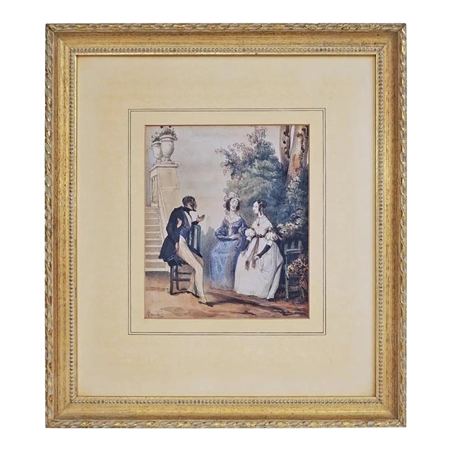 French Satirical Lithograph “Sisters” by Frédéric Bouchot 19th Century Framed For Sale