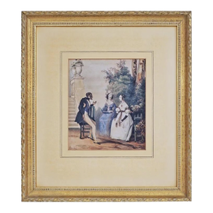 French Satirical Lithograph “Sisters” by Frédéric Bouchot 19th Century Framed