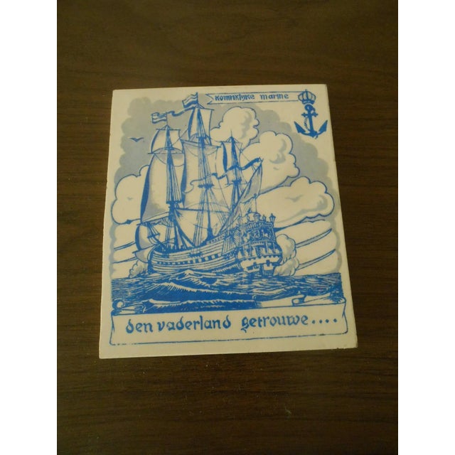 Antique Dutch Royal Navy Sailing Ship Delft Blue & White Tile Sphinx Maritime Nautical For Sale In Monterey, CA - Image 6 of 8