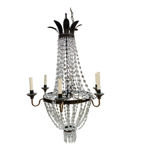 Vaughan Tole and Crystal Chandelier —Two Available For Sale