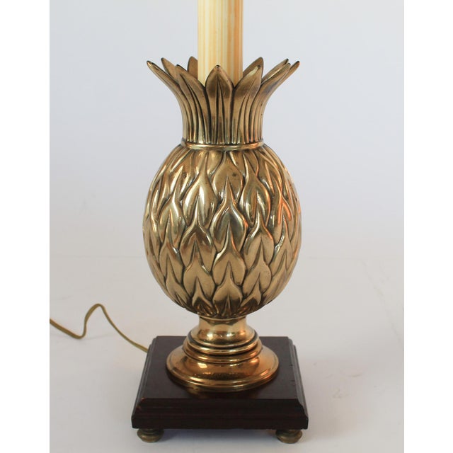 Vintage Footed Brass Pineapple Table Lamp W/ Wood Base For Sale - Image 10 of 13