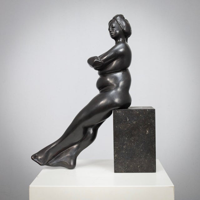 Francine Govers, Seated Female Sculpture, 1990s, Bronze on Granite Base For Sale - Image 3 of 8