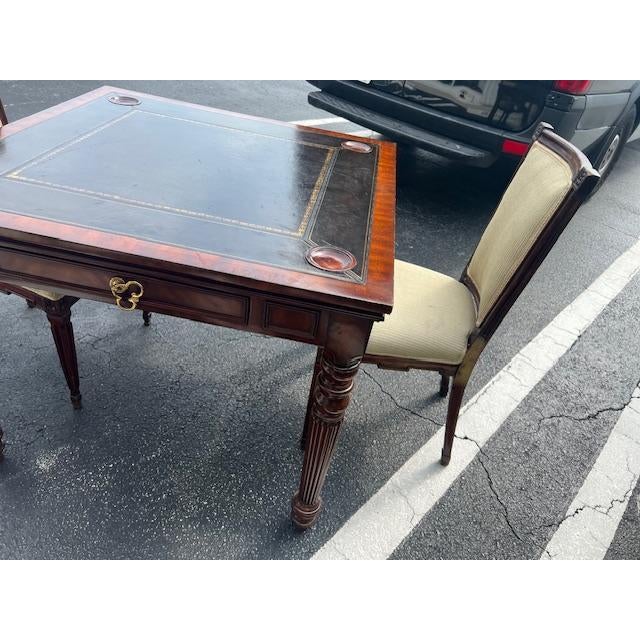 1970s 1970s Maitland - Smith Tooled Leather Top Game Table & Chairs For Sale - Image 5 of 12