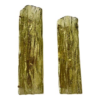 Pair of Murano Green Granola Glass Square Tube Sconces For Sale