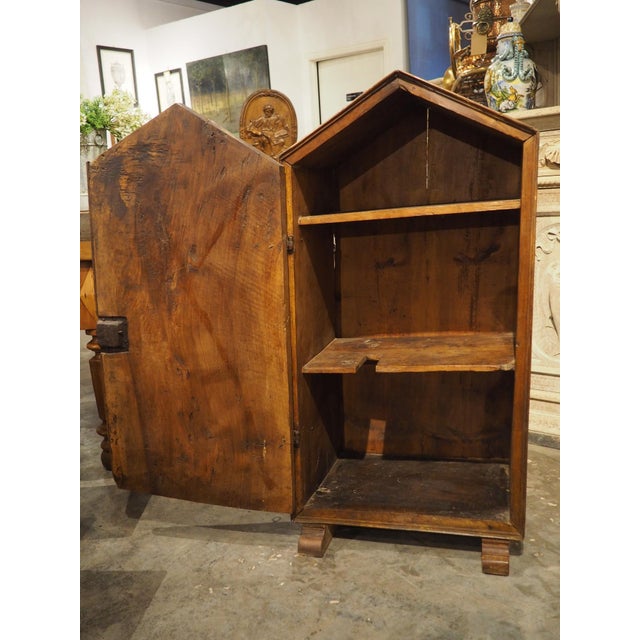 Unusual Circa 1650 Solid Walnut Carved Single Door Cabinet From Spain For Sale - Image 9 of 18