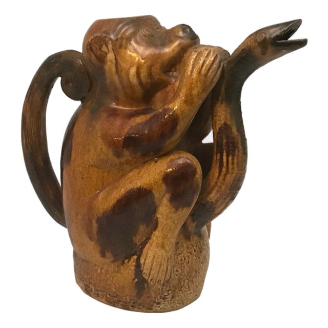 Antique Majolica Monkey & Snake Teapot, c. 1890 For Sale