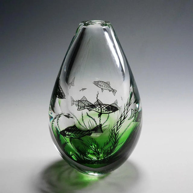 Fish Graal Vase by Edward Hald for Orrefors, Sweden ca. 1980s A large and heavy vase of the Graal series designed by...