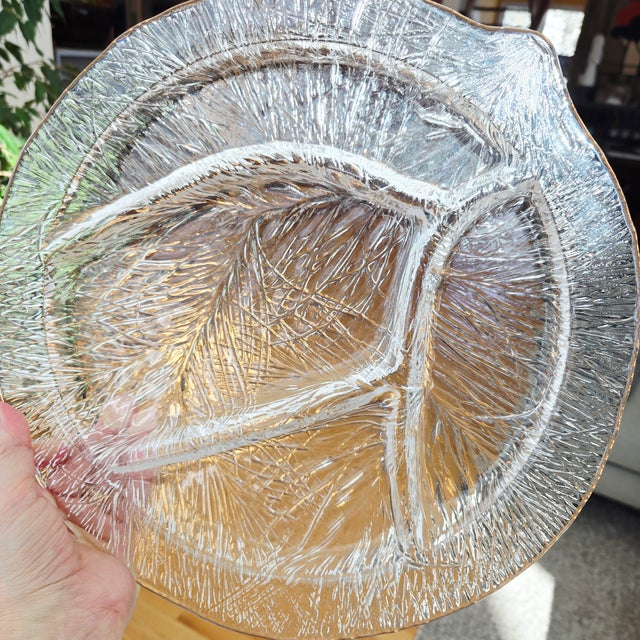 Mid-Century Modern Mid 20th Century Hadeland Glassver Furu Textured Glass Divided Serving Tray 13" by Severin Brørby For Sale - Image 3 of 7
