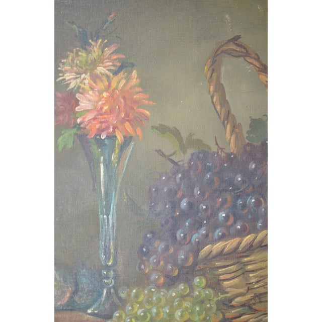 Violet M. Maton-Wicart (20th Century) "Still Life With Basket of Grapes" Oil on Canvas, Signed For Sale - Image 8 of 11