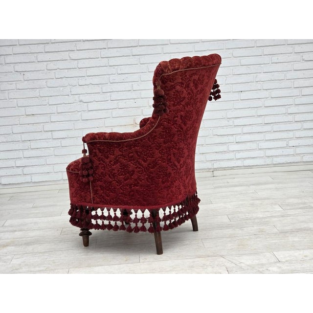 Danish Armchair in Velour with Beech Legs, 1950s For Sale - Image 11 of 18