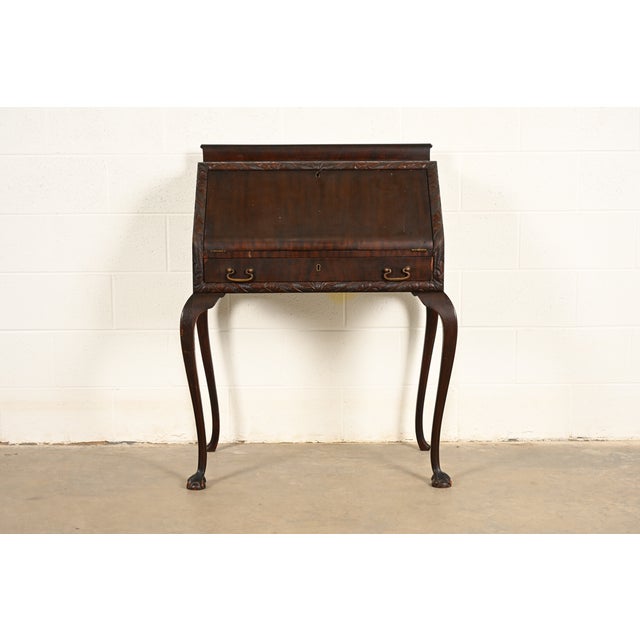 Victorian Berkey & Gay Style Antique Queen Anne Mahogany Slant Front Secretary Desk, Circa 1900 For Sale - Image 3 of 14
