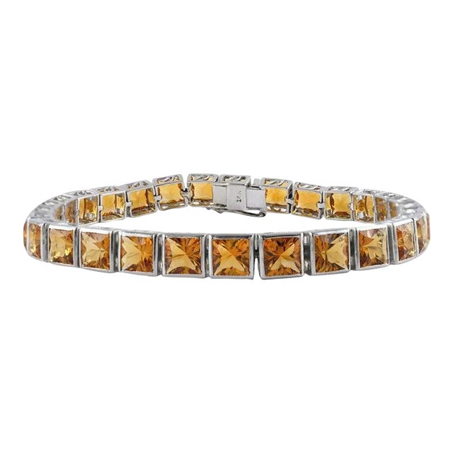 16.03 Ctw Square Cut Citrine Tennis Bracelet Made in Solid 14k White Gold For Sale