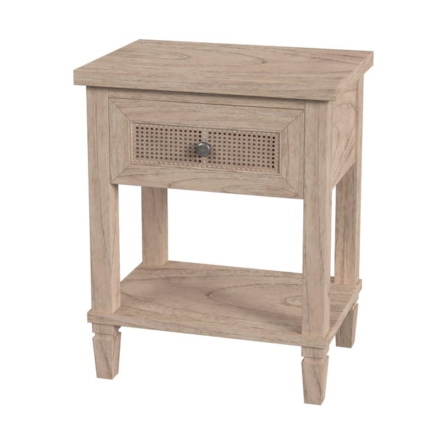 Beige Flagstaff 20 in. W Rectangular Cane and Wood 1 Drawer Nightstand with Lower Open Shelf, Desert Sand For Sale - Image 8 of 8
