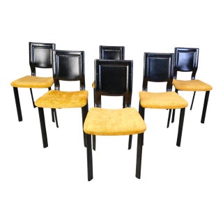 Vintage Black Leather and Fabric Dining Chairs, 1980s, Set of 6 For Sale