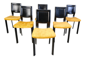 Vintage Black Leather and Fabric Dining Chairs, 1980s, Set of 6