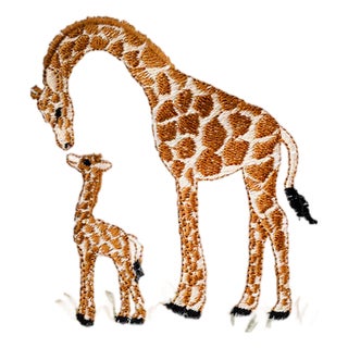 Beige Giraffe & Baby Terry Guest Towel, Embroidered For Sale