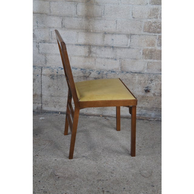 Mid Century Legomatic Walnut Wicker Rattan Vinyl Folding Side Chairs- Set of 4 For Sale - Image 6 of 12