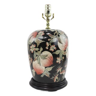 Vintage Black and Peach Fruit Pattern Table Lamp For Sale