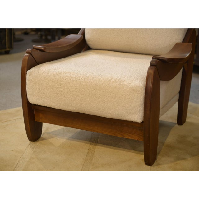 Brown Brutalist Armchairs in Wood and Ecru Bouclé, 1970s, Set of 2 For Sale - Image 8 of 13