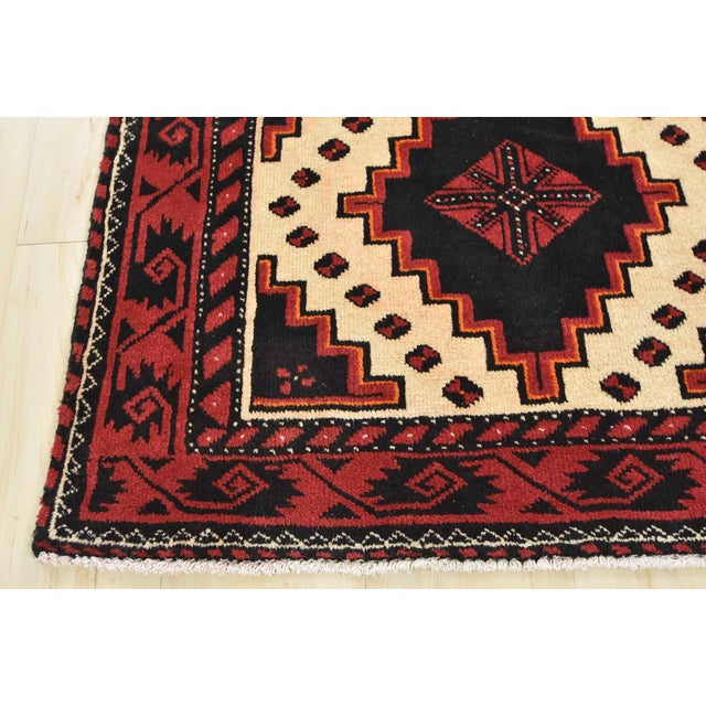 Baloch Rug 3'2'' X 6'3'' Ivory Wool Vintage Tribal Hand-Knotted Oriental Carpet For Sale - Image 10 of 12