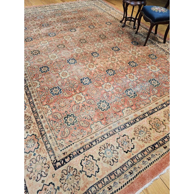 Brick Red Vintage Mahal Sultanabad Rug, Hand-Knotted Wool, Geometric Pattern, 10x14, Pale Pink & Ivory For Sale - Image 8 of 10