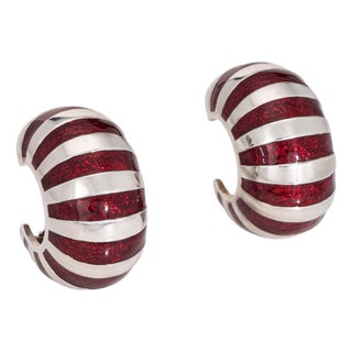 Vintage 1980s Tiffany & Co Red Enamel Earrings Sterling Silver Shrimp Clip On For Sale