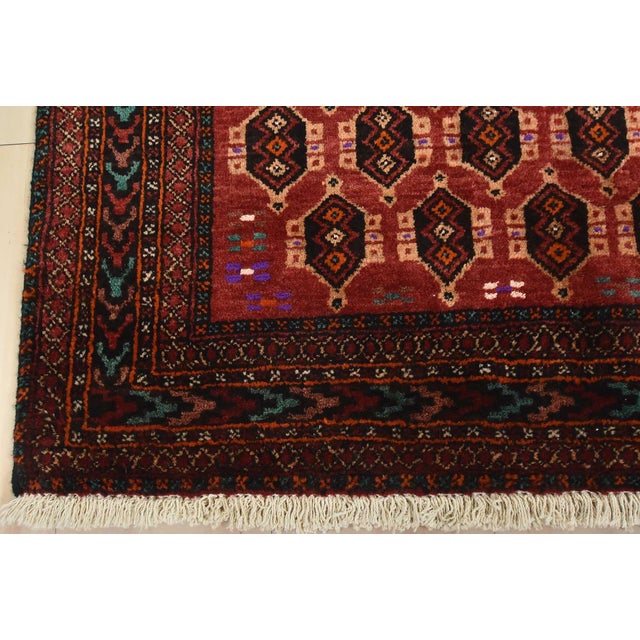 Baloch Rug 3’6” X 6’10” Red Wool Vintage Tribal Hand-Knotted Oriental Carpet For Sale - Image 9 of 12