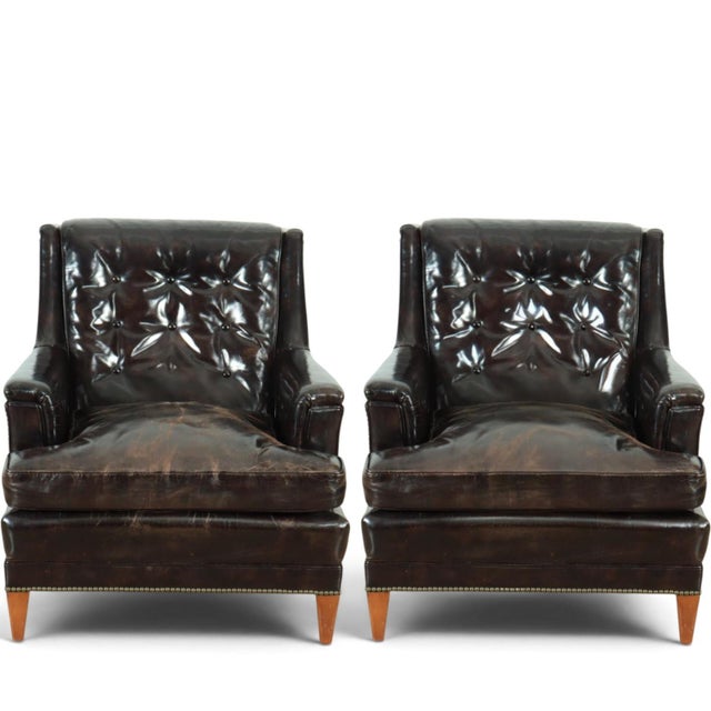 Coffee A Pair of Very Rare Vintage Henredon Leather Club Chairs (Circa 1960) For Sale - Image 8 of 8