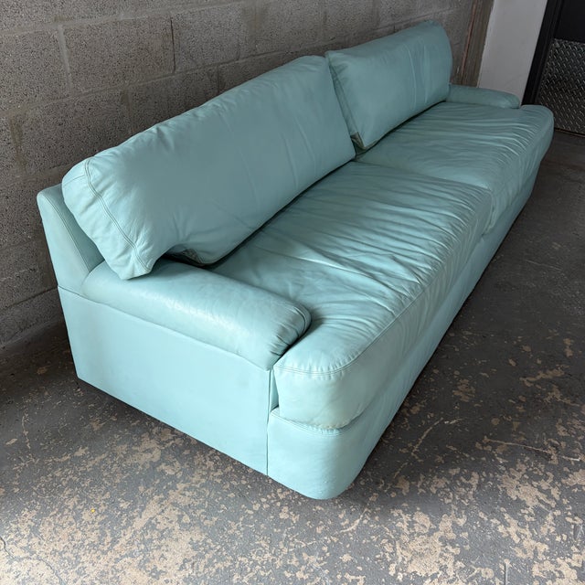 1980s Vintage Postmodern Teal Leather Sofa by Directional Furniture. Circa 1980s. For Sale - Image 5 of 18