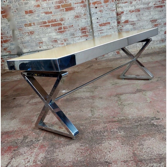 Chrome Beautiful Designer Chrome Coffee Table With Lacquered Wooden Top For Sale - Image 8 of 10