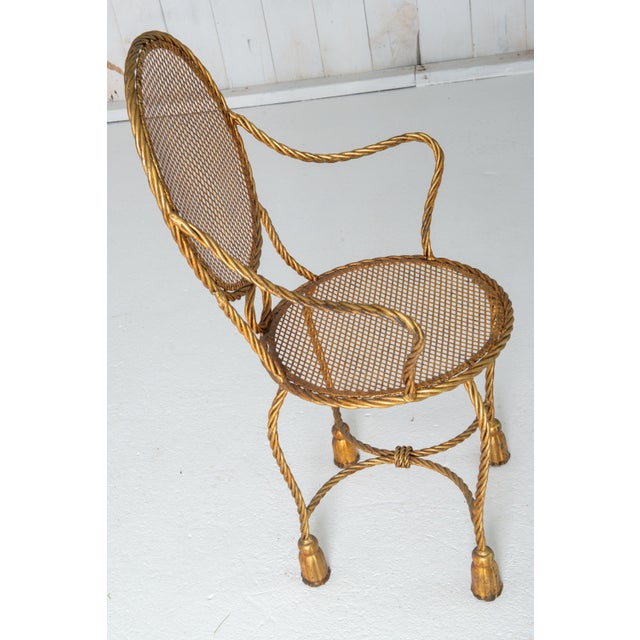 1950s Hollywood Regency Gilt Iron Armchair with Rope & Tassel Design For Sale - Image 10 of 13