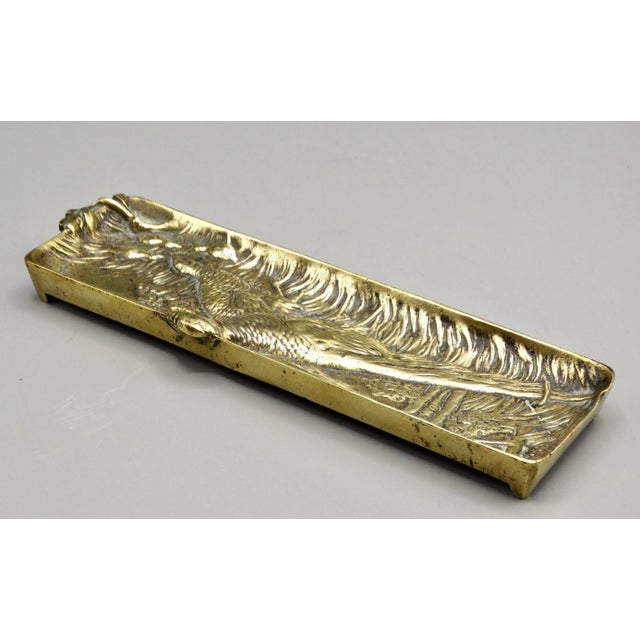Metal Antique French Gilded Bronze Pen Tray With Pheasants For Sale - Image 7 of 8