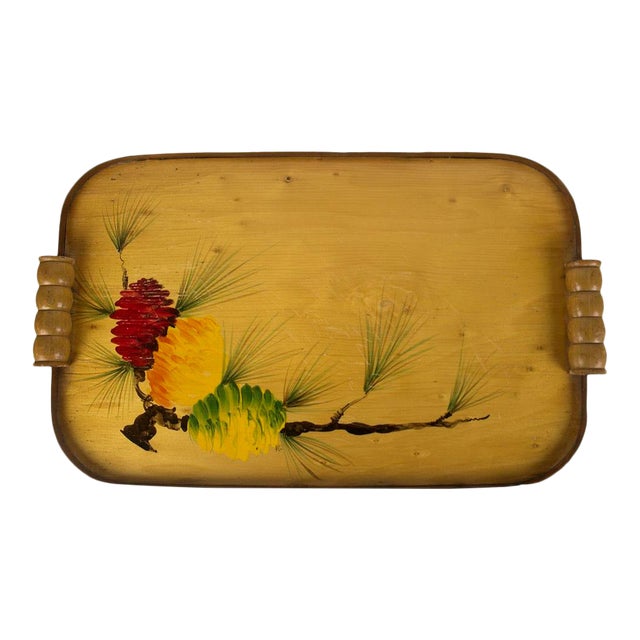 Early California Hand Painted Tray With Bamboo Handles For Sale