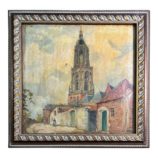 Impressionist Painting of Gothic Church, Netherlands For Sale