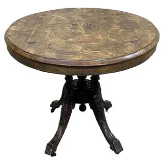 English Pedestal Table in Walnut Veneer, Ebony and Boxwood, Late 1800s For Sale