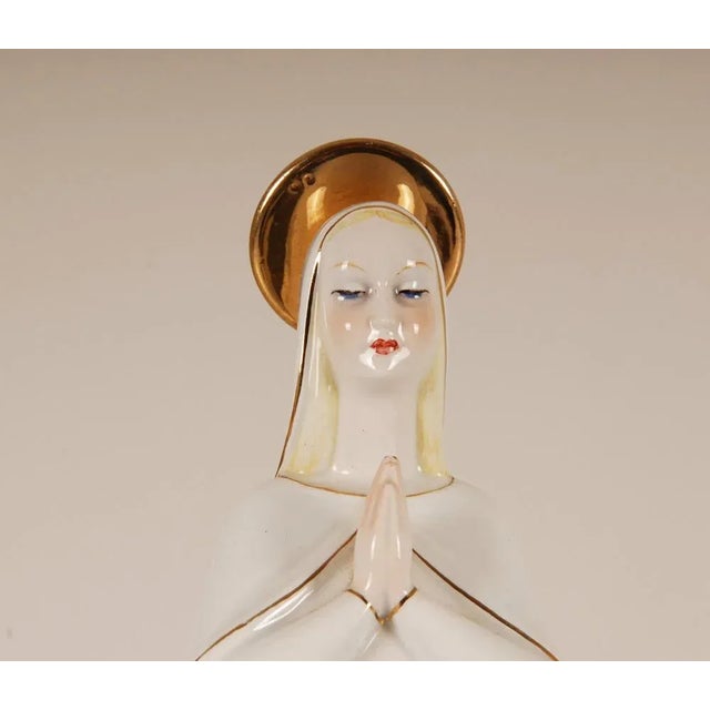 Ceramic Italian Ceramic Porcelain Figurine of Madonna by Giovanni Ronzan For Sale - Image 7 of 13