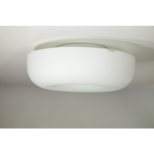 Vintage Glass Flush Mont Defne Koz by Foscarini, 1994 White Glass White Metal Frame. This piece has an attribution mark, I...