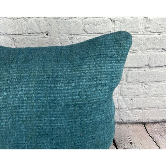 Turkish 20 x 20 Hemp Pillow Turkish Cushion Natural Blue Pillow Cushion Cover For Sale - Image 3 of 4